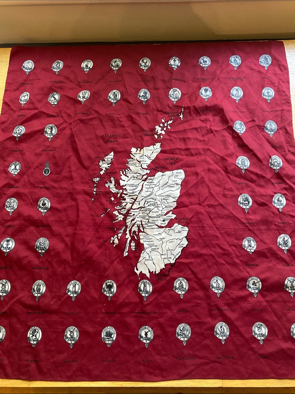 Scottish Town Crest Map scarf size 24x 26”